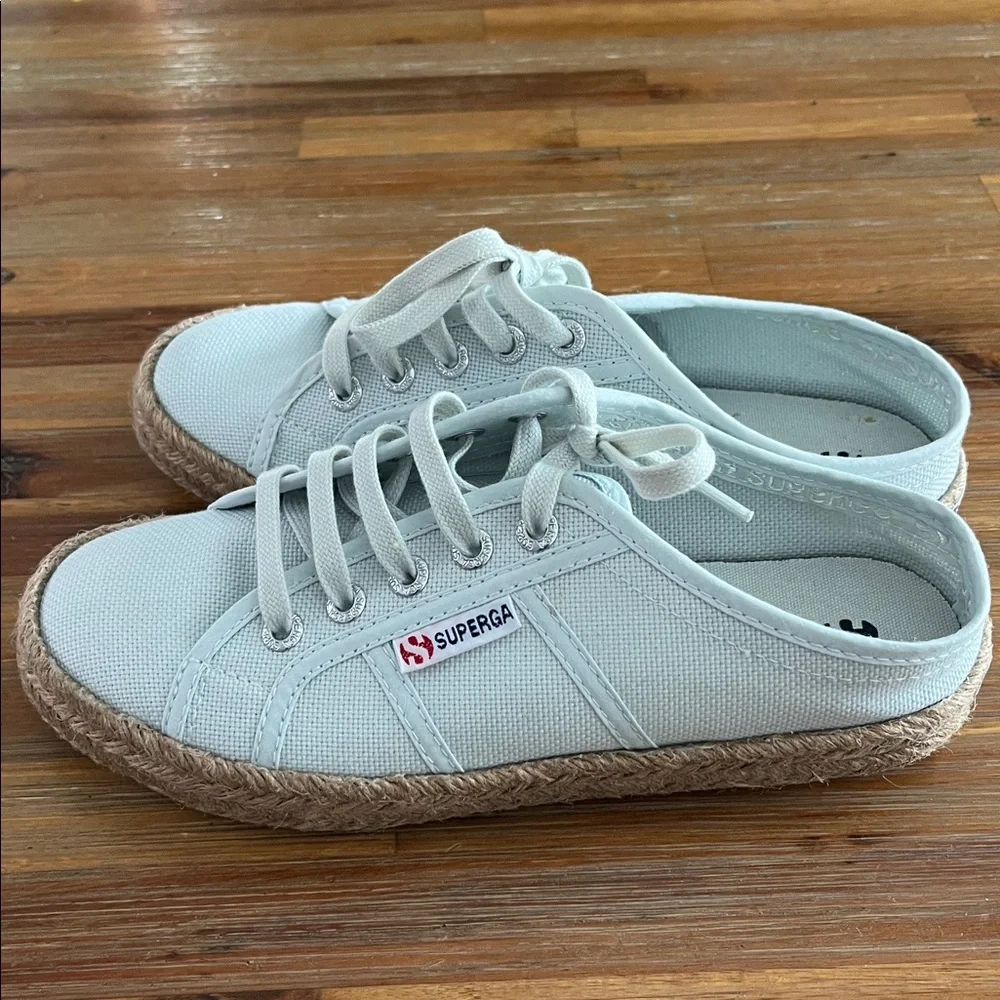 Superga Pale Blue Canvas Espadrille Lace-Up Sneakers Size 6